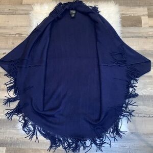 Layers by Lizden soft fringed cocoon wrap blanket shawl sweater one size navy